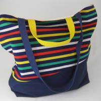 Stofftasche bunt gestreift aus Baumwolle mit vier Henkeln für Einkauf und Freizeit Bild 5