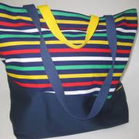 Stofftasche bunt gestreift aus Baumwolle mit vier Henkeln für Einkauf und Freizeit Bild 6