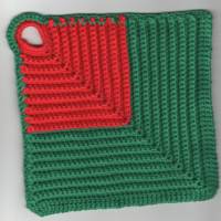 T0021 gehäkelt 2 Topflappen 100% Baumwolle Handarbeit rot dunkelgrün grün Küche Größe: ca. 18 x 18 cm Bild 2