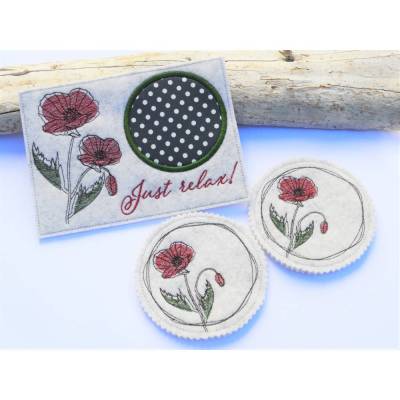 Stickdatei Mohn Untersetzer Mugrug