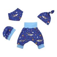 Baby Frühchen Jungen Set Pumphose-Mütze-Tuch Maritim "Niedliche Meerestiere & Wale" Geschenk Geburt Bild 1