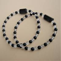 Armband aus schwarzem Turmalin und Bergkristall mit Schörl Naturkristall auf Elastikband in verschiedenen Längen Bild 1