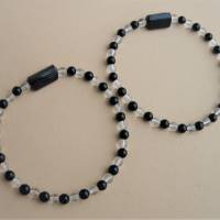 Armband aus schwarzem Turmalin und Bergkristall mit Schörl Naturkristall auf Elastikband in verschiedenen Längen Bild 5
