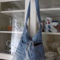 Jeans-Beutel-Tasche mit Innen-und Außentaschen, Upcycling, Unikat hessmade Bild 6
