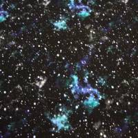 Sweat French Terry Galaxy Sterne Weltraum Space Universum schwarz blau türkis weiß Sweatshirtstoffe Stoffe Meterware Bild 1