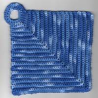 T0023 gehäkelt 2 Topflappen und Untersetzer aus Baumwolle in Handarbeit hergestellt blau meliert Bild 2