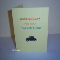 Gutscheinkarte-Klappkarte mit Kuvert-" Gutschein für eine Tankfüllung"-Vatertag-Geburtstag,Postkarte