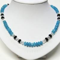 Edelsteinkette Blauquarz mit Bergkristal, Onyx facettiert, Silber 925 Bild 1