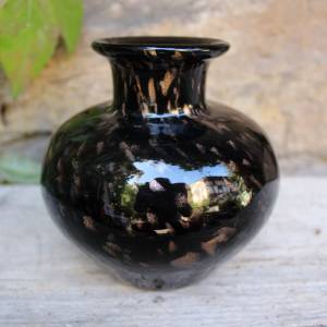 Kugelvase Vase Überfangglas Schwarzglas gold mundgeblasen 70er 80er Jahre Vintage Bild 1