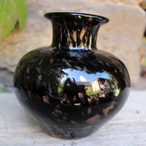 Kugelvase Vase Überfangglas Schwarzglas gold mundgeblasen 70er 80er Jahre Vintage Bild 2