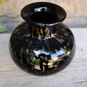 Kugelvase Vase Überfangglas Schwarzglas gold mundgeblasen 70er 80er Jahre Vintage Bild 3