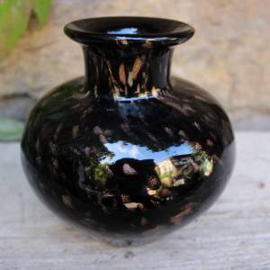 Kugelvase Vase Überfangglas Schwarzglas gold mundgeblasen 70er 80er Jahre Vintage Bild 4