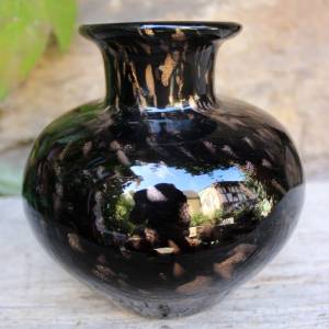 Kugelvase Vase Überfangglas Schwarzglas gold mundgeblasen 70er 80er Jahre Vintage Bild 5