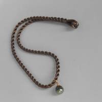 ZierlicherPerlen-Kettenanhänger echte Tahiti-Perle 9,1 x 9,9 mm schwarz-grün, Silber vergoldet, Geschenk Frau Bild 3