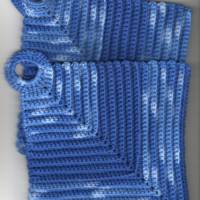 T0024 gehäkelt 2 Topflappen 100% Baumwolle Handarbeit blau meliert Küche Bild 1