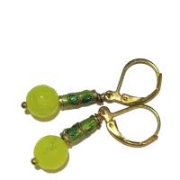 Ohrringe lemon Quarz neon grün facettiert mit emailliertem Röhrchen handgemacht goldfarben Bild 1