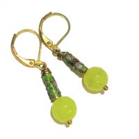 Ohrringe lemon Quarz neon grün facettiert mit emailliertem Röhrchen handgemacht goldfarben Bild 2