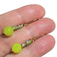 Ohrringe lemon Quarz neon grün facettiert mit emailliertem Röhrchen handgemacht goldfarben Bild 3