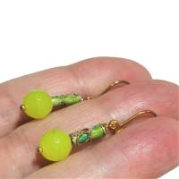 Ohrringe lemon Quarz neon grün facettiert mit emailliertem Röhrchen handgemacht goldfarben Bild 4