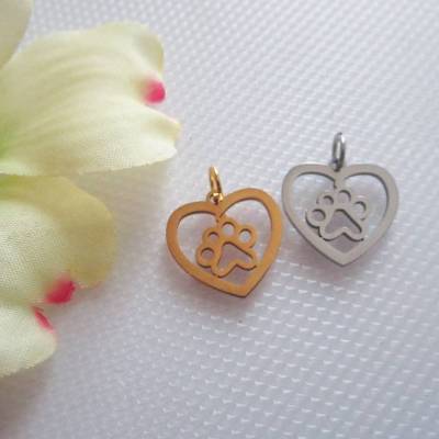 Charms Anhänger Edelstahl mit Öse " Herzchen für Hunde Liebhaber" 2 Farben zur Auswahl