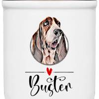 Keramik Leckerlidose BASSET HOUND mit Hunde-Silhouette - personalisiert mit Name Bild 1