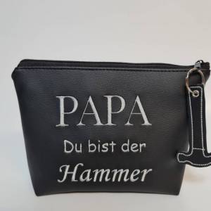 Kosmetiktasche  Papa du bist der Hammer Schminktasche Utensilientasche Kleinigkeiten Tasche mit Anhänger Hammer Bild 1
