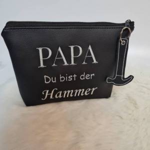 Kosmetiktasche  Papa du bist der Hammer Schminktasche Utensilientasche Kleinigkeiten Tasche mit Anhänger Hammer Bild 3