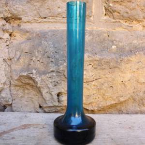 kleine Vase Glas petrol Studioglas mundgeblasen 70er Jahre Vintage Bild 2