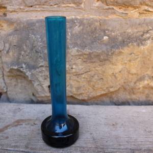 kleine Vase Glas petrol Studioglas mundgeblasen 70er Jahre Vintage Bild 3