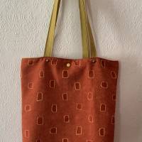 Robuste große Tasche/Einkaufstasche/Strandtasche/Beutel/ Shopper aus hochwertigen Stoffen rot gemustert Senfgelb Canvas Bild 1