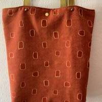 Robuste große Tasche/Einkaufstasche/Strandtasche/Beutel/ Shopper aus hochwertigen Stoffen rot gemustert Senfgelb Canvas Bild 2