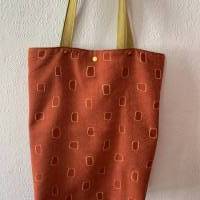 Robuste große Tasche/Einkaufstasche/Strandtasche/Beutel/ Shopper aus hochwertigen Stoffen rot gemustert Senfgelb Canvas Bild 4