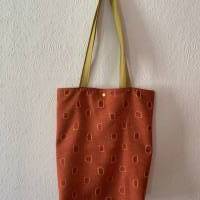 Robuste große Tasche/Einkaufstasche/Strandtasche/Beutel/ Shopper aus hochwertigen Stoffen rot gemustert Senfgelb Canvas Bild 5
