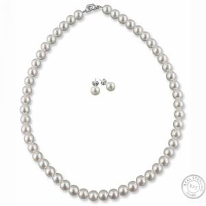 Brautschmuck Set, Perlenkette 42 cm, Ohrringe, Braut Schmuck Set Perlen 8 mm, 925 Silber, Hochzeit Schmuck, Schmuckset Bild 3