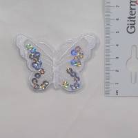 Applikation / Aufbügler Schmetterling mit Pailletten - weiß 46 x 67 mm Bild 1