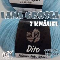 3 Knäuel 150 Gramm Dito Wolle Feinstes Baby- Alpaka mit Mohair und Polyamid von Lana Grossa Hellblau LL 175 Bild 4