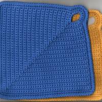 T0103 Topflappen / Untersetzer in blau und gelb gehäkelt Handarbeit Baumwolle Bild 1