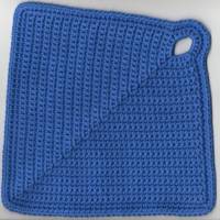 T0103 Topflappen / Untersetzer in blau und gelb gehäkelt Handarbeit Baumwolle Bild 3