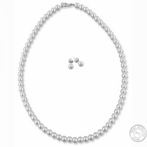 Schmuckset Halskette 42 cm Ohrringe, Perlen 6 mm, 925 Silber, Hochzeitsschmuck, Brautschmuck Set, Accessoires Hochzeit Bild 1