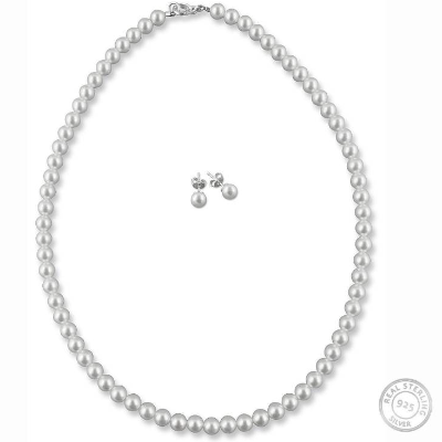 Schmuckset Halskette 42 cm Ohrringe, Perlen 6 mm, 925 Silber, Hochzeitsschmuck, Brautschmuck Set, Accessoires Hochzeit
