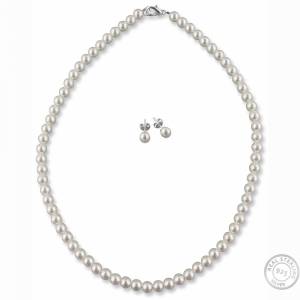 Schmuckset Halskette 42 cm Ohrringe, Perlen 6 mm, 925 Silber, Hochzeitsschmuck, Brautschmuck Set, Accessoires Hochzeit Bild 2