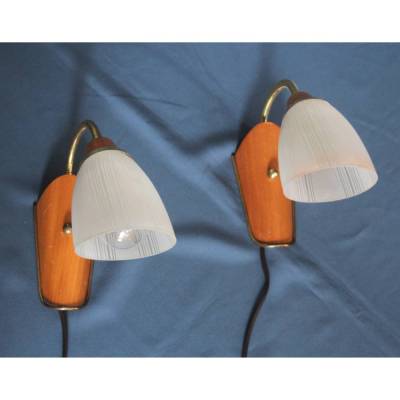 Paar Wandlampen Tütenlampen mit Schwanenhals 50er Jahre