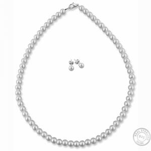 Schmuckset Hochzeit, Perlenkette 40 cm, Ohrringe edel, Brautschmuck Set Perlen 6 mm, 925 Silber, Hochzeit Schmuck Set Bild 1