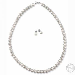 Schmuckset Hochzeit, Perlenkette 40 cm, Ohrringe edel, Brautschmuck Set Perlen 6 mm, 925 Silber, Hochzeit Schmuck Set Bild 2