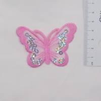 Applikation / Aufbügler Schmetterling mit Pailletten - rosa 46 x 67 mm Bild 1
