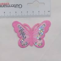 Applikation / Aufbügler Schmetterling mit Pailletten - rosa 46 x 67 mm Bild 2