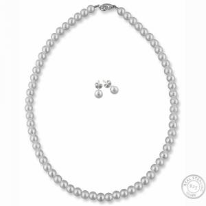 Brautschmuck Set Perlen 6 mm, Perlenkette 38 cm, 925 Silber, Halskette Perlenohrringe Hochzeit, Schmuckset Braut Perlens Bild 2