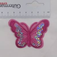 Applikation / Aufbügler Schmetterling mit Pailletten - pink 46 x 67 mm Bild 1