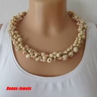 Statement Kette Collier beige Natur Holzperlen Holzkette Perlenkette Halsreif Bild 1