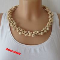 Statement Kette Collier beige Natur Holzperlen Holzkette Perlenkette Halsreif Bild 4